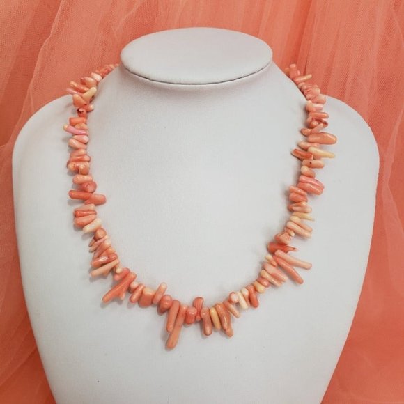 VTG Angel Skin Branch Coral Necklace 16" Long 925 Sterling Silver Clasp Pink - Picture 3 of 10